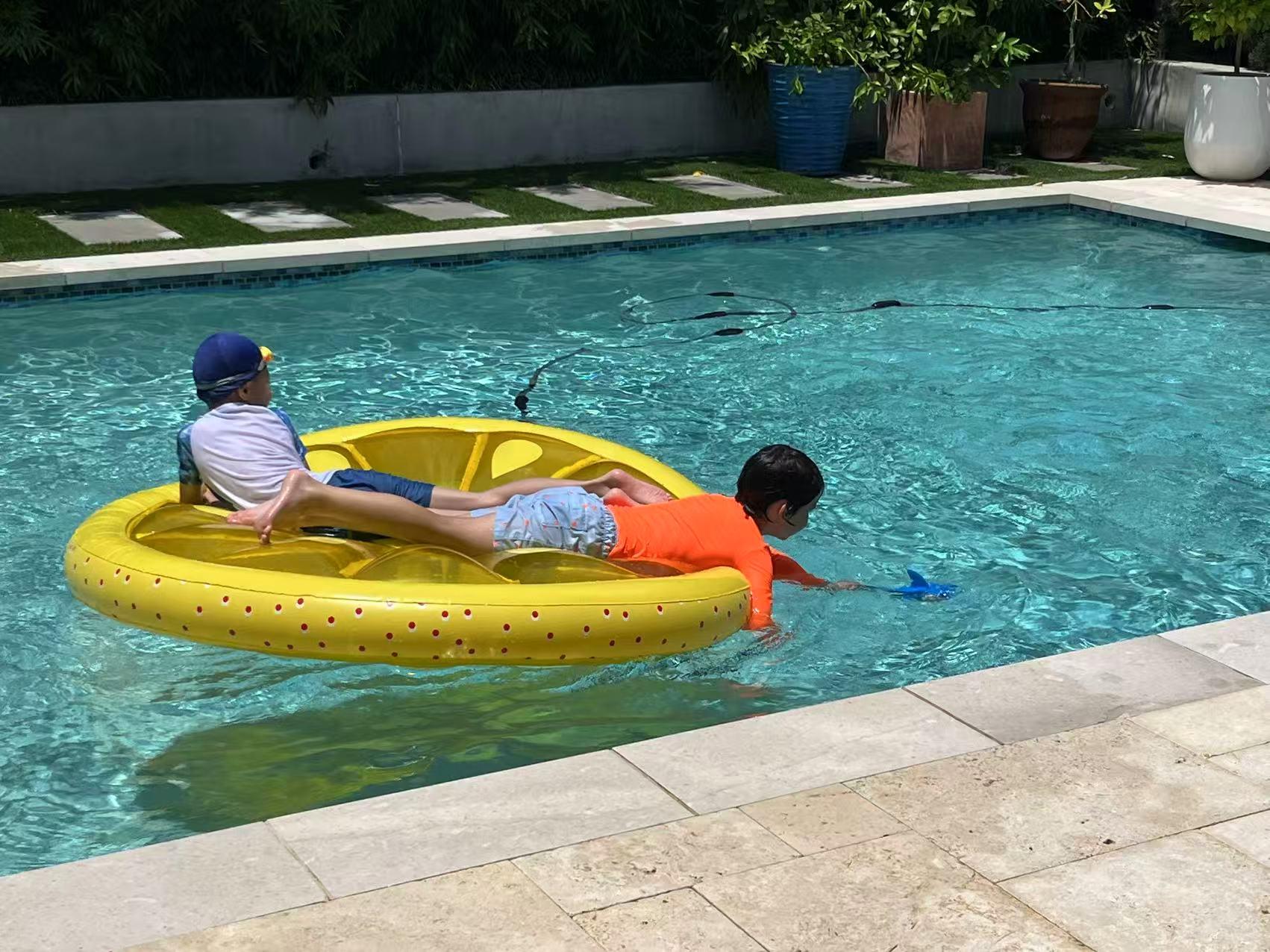 Swimming in the pool during the Dallas visit